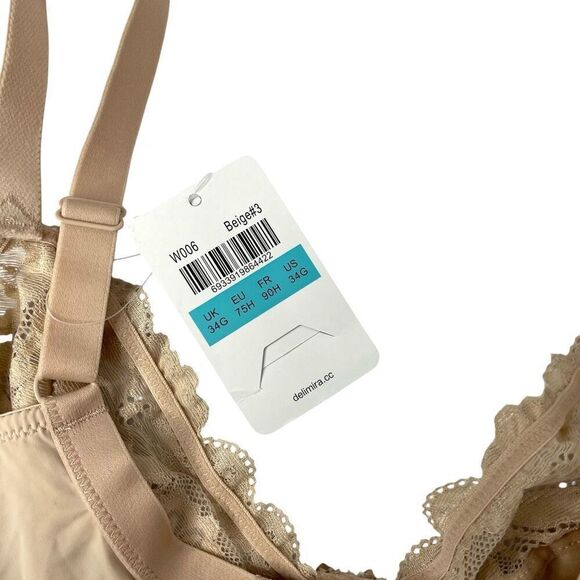 NEW Delimira Full Coverage Lace Underwire Unlined Bra Size 34G nude tan - Picture 7 of 12